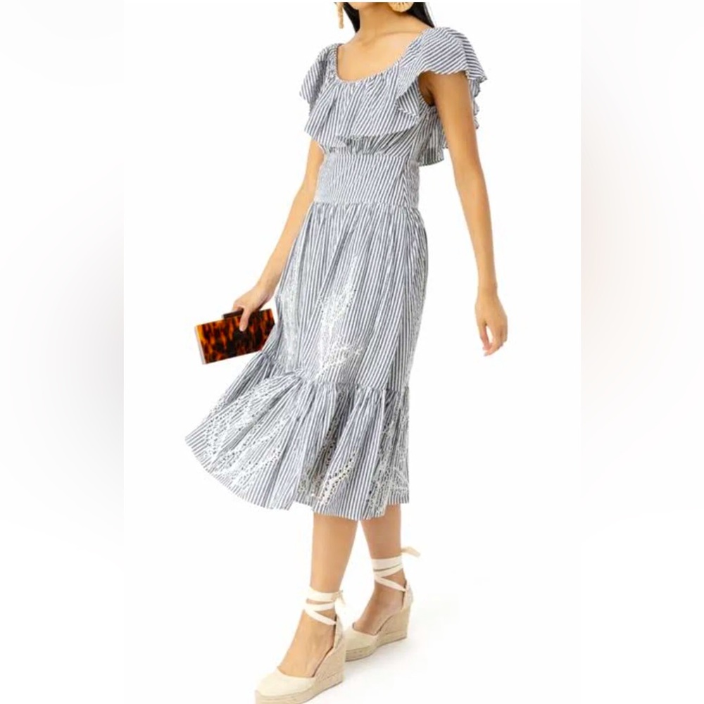 Tory Burch cotton eyelet embroidered ruffle dress midi size 4